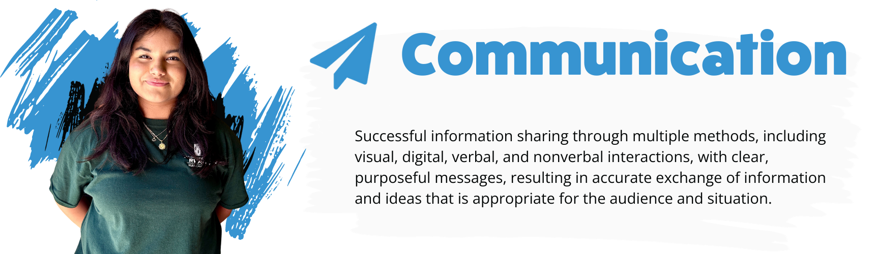 Communication - Successful information sharing through multiple methods, including visual, digital, verbal, and nonverbal int